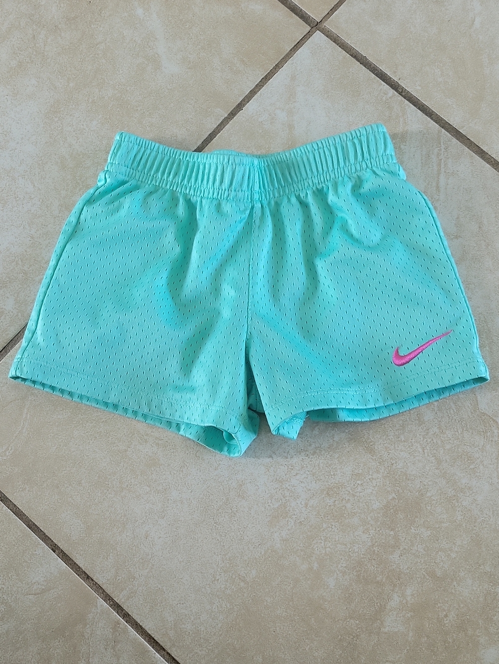 Nike Kids Mint Aqua Mesh Shorts with Pink Swoosh
